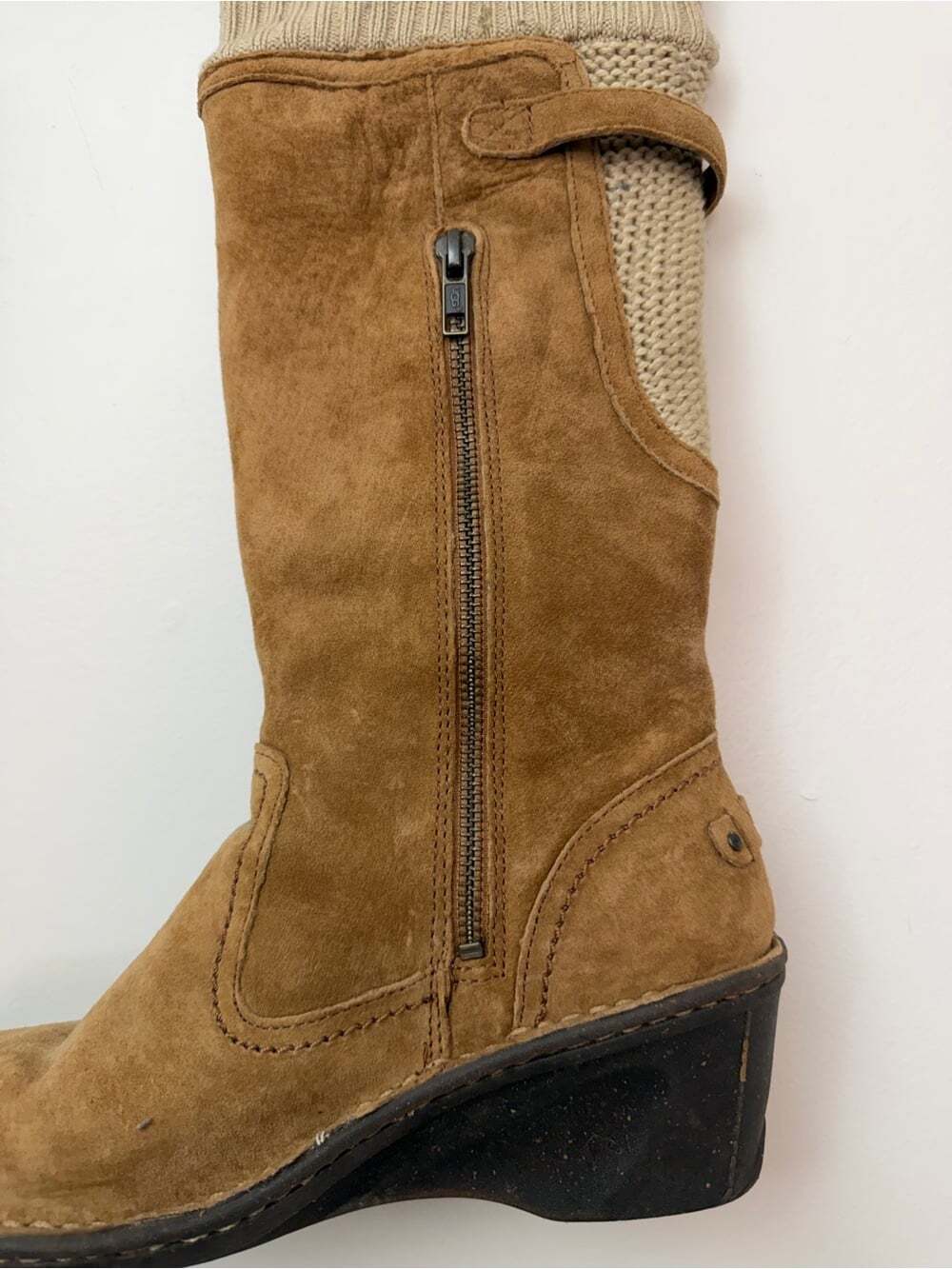 UGG Skyfall Chestnut Suede Knit Wedge Boots Size 8 Boho Winter - Picture 9 of 11